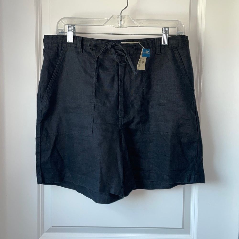 Eddie Bauer Linen Drawstring Black Shorts Pockets Size 12